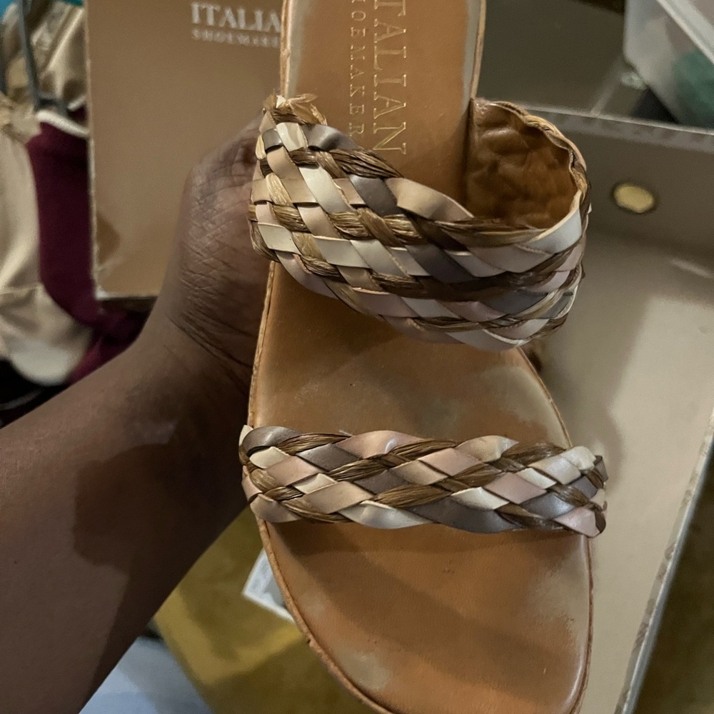 Italian Shoemakers Braided Sandals - Brown and Cream